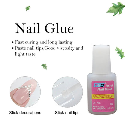10g Fast Drying Nail Glue - Adhesive for False Nails, Glitter, Acrylic, Rhinestone Decoration, and Nail Extensions