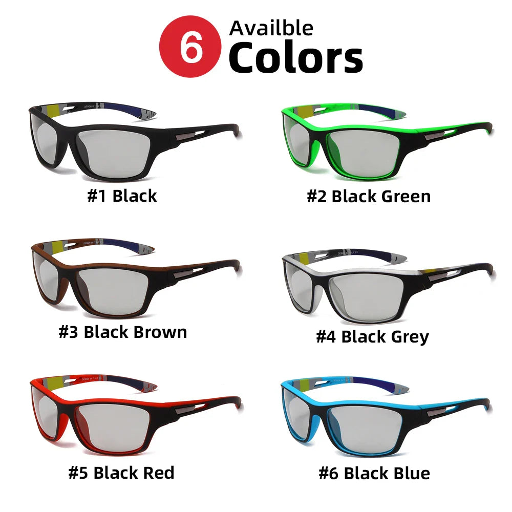 2024 Cycling Photochromic Sunglasses – Polarized Red Frame Sports Goggles for Men & Women – Color-Changing Outdoor Climbing Eyewear