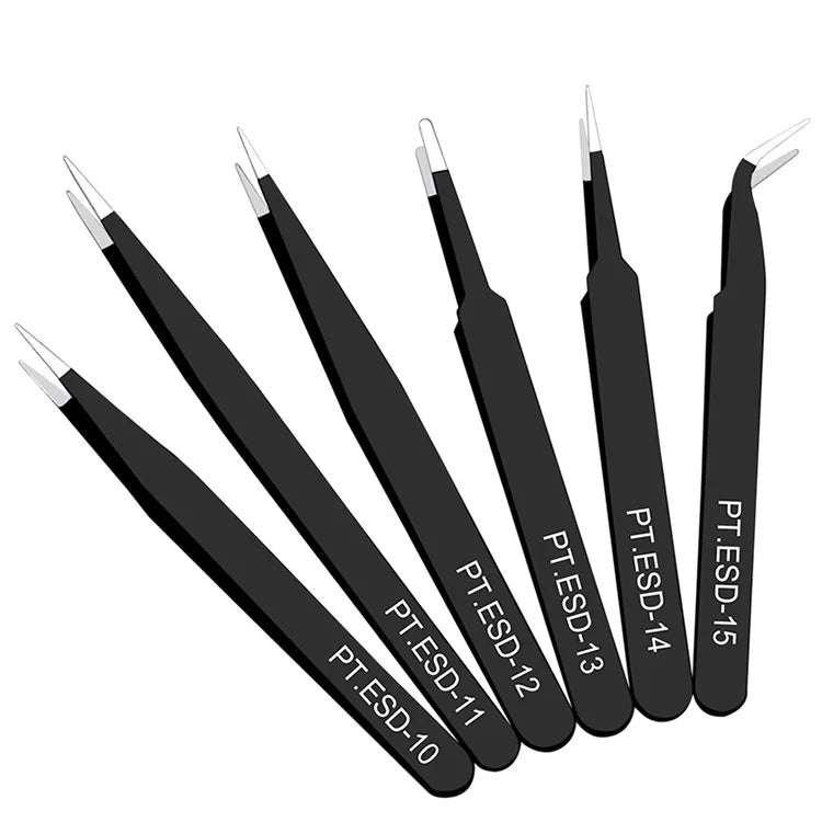 6PCS Anti-Static Stainless Steel Tweezers Set — Repair & Model Making Hand Tools