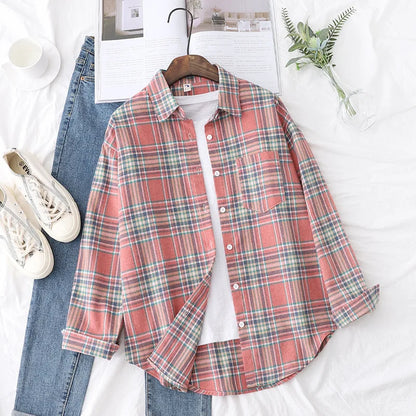 2025 Women’s Flannel Plaid Shirt – Casual Loose Cotton Long Sleeve Blouse, Designer Style Tops