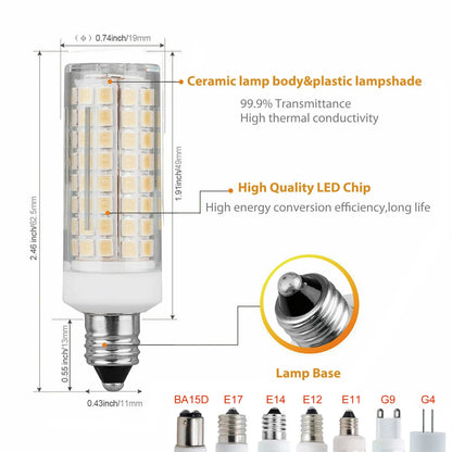 Dimmable LED Corn Light Bulbs – G4/G8/G9/E11/E12/E14/E17/BA15D/GY6.35, 102LEDs 10W-12W 2835 SMD, Cool & Warm White, 110V-220V
