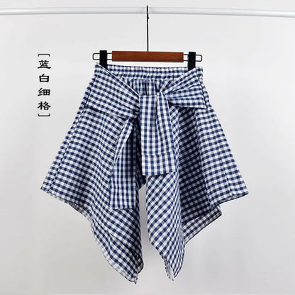 TOTRUST Women’s Fashion Asymmetrical Summer Plaid Mini Skirt – Casual College Style Fake Shirt Design