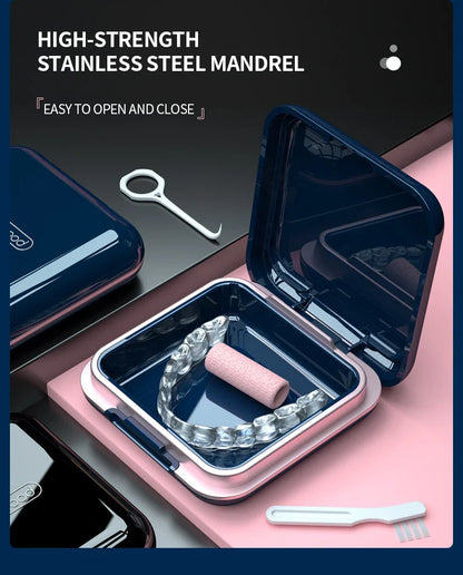 Orthodontic Retainer Storage Box – Portable Teeth Denture Cleaner & Soaking Case for Braces