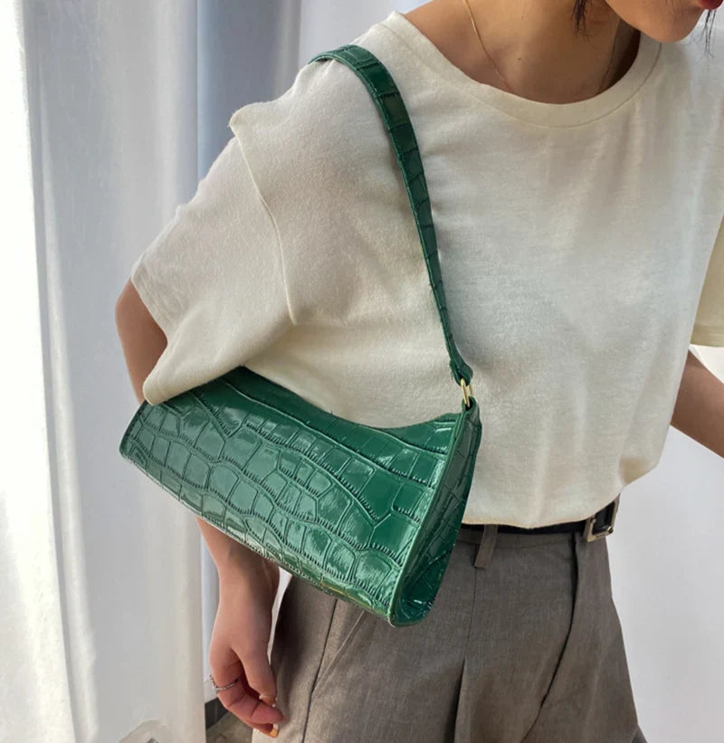 Fashion PU Leather Alligator Pattern Bag for Women – Small Armpit Handbag, Underarm Messenger Purse