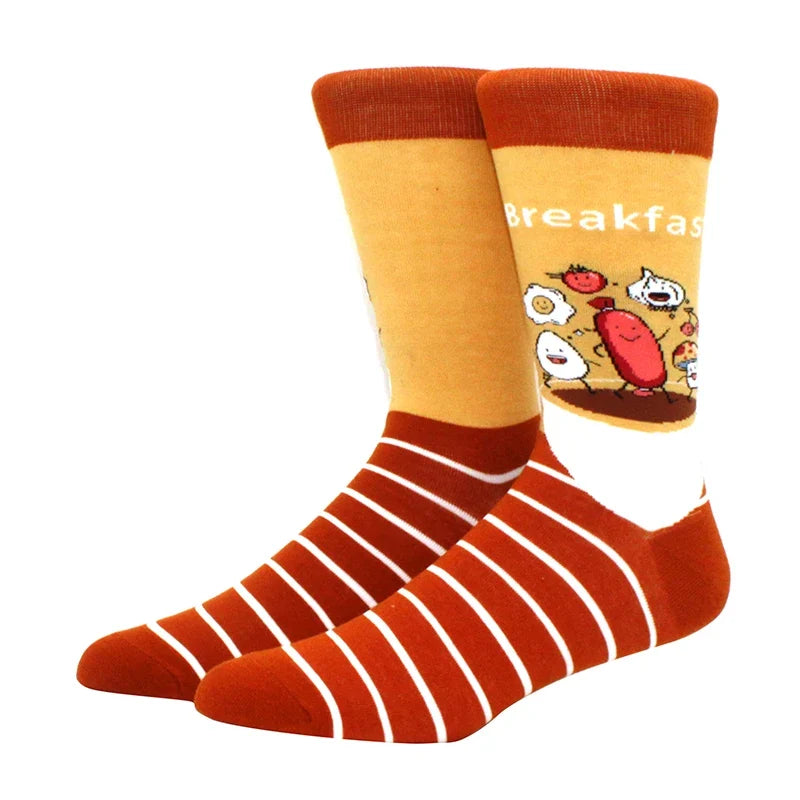 Funny Cartoon Fashion Cotton Socks – Hip Hop Skateboard Style Socks for Men & Women, Beer, Pizza, Astronaut & Pineapple Print Casual Wear Socks