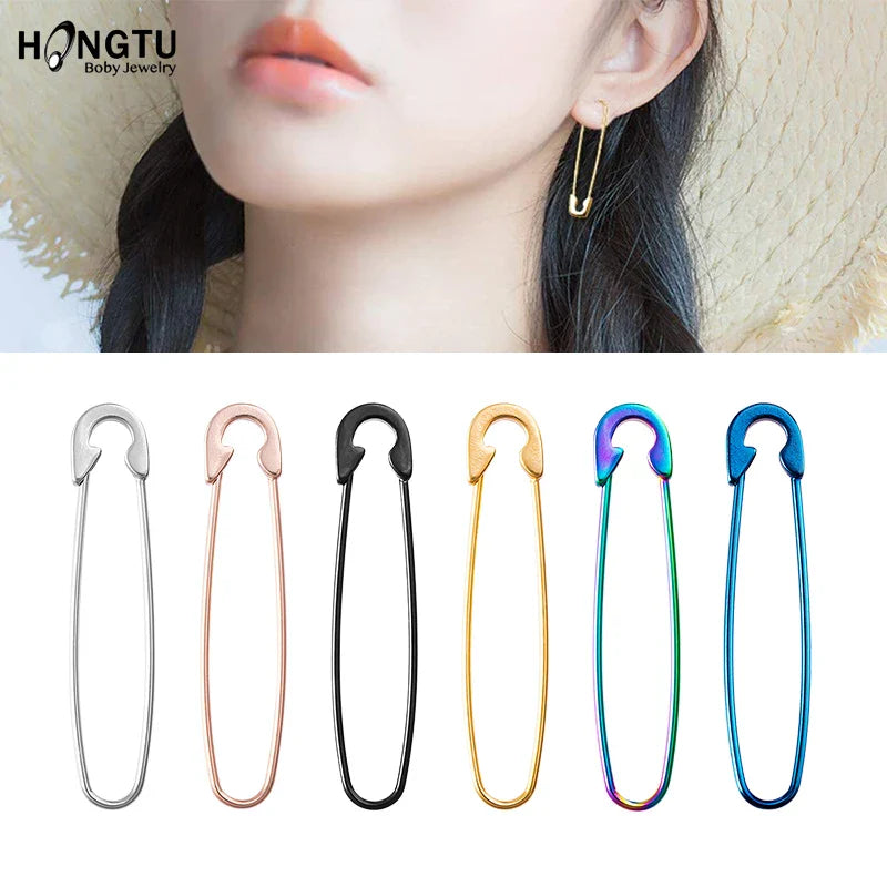 Colorful 18G Surgical Steel Safety Pin Earrings – Punk Hip Hop Cartilage & Eyebrow Piercing Stud Ear Cuff Jewelry Accessories