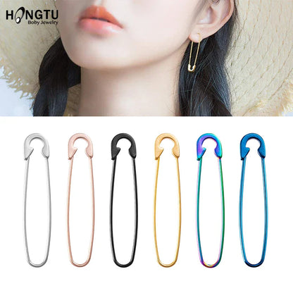 Colorful 18G Surgical Steel Safety Pin Earrings – Punk Hip Hop Cartilage & Eyebrow Piercing Stud Ear Cuff Jewelry Accessories