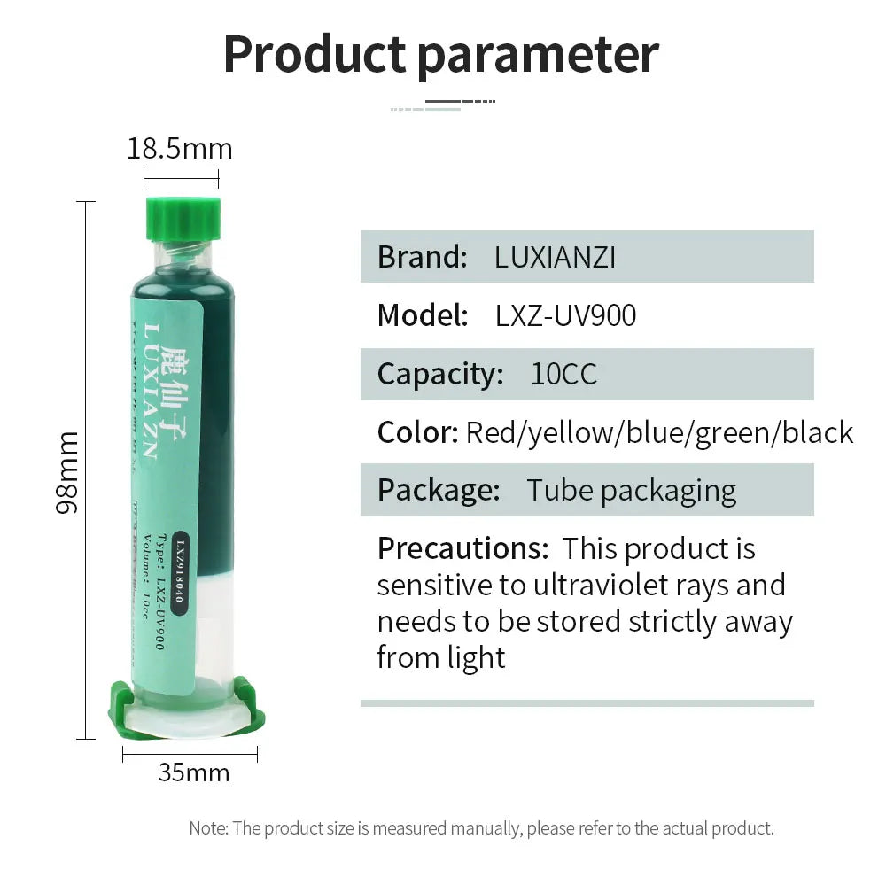 LUXIANZI 10ml UV Curing Solder Mask Ink – 5 Colors Green PCB BGA Circuit Board Insulating Protection Soldering Flux Paste