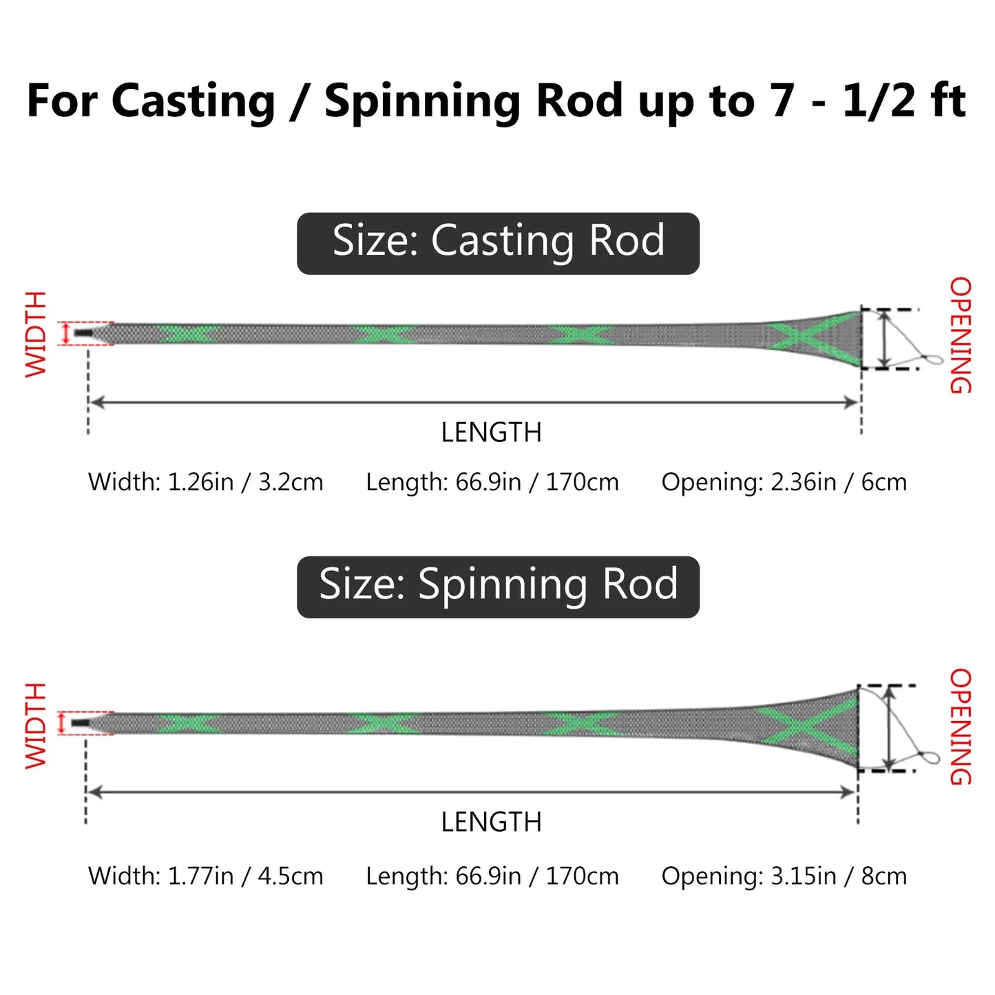 Bassdash Fishing Rod Sleeves: Protective Rod Socks for Casting and Spinning Poles Up to 7-1/2ft
