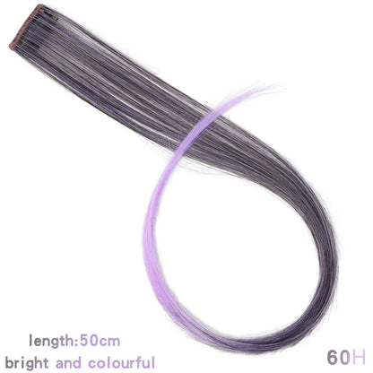 BUQI Straight Clip-In Colored Hair Extensions – Rainbow Synthetic Hair Streaks in Pink, Orange, White & Purple