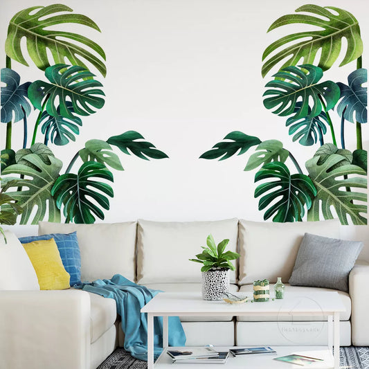 Large Nordic Green Leaf Wall Decals - Eco-Friendly, Removable PVC Stickers for Living Room and Bedroom Decor