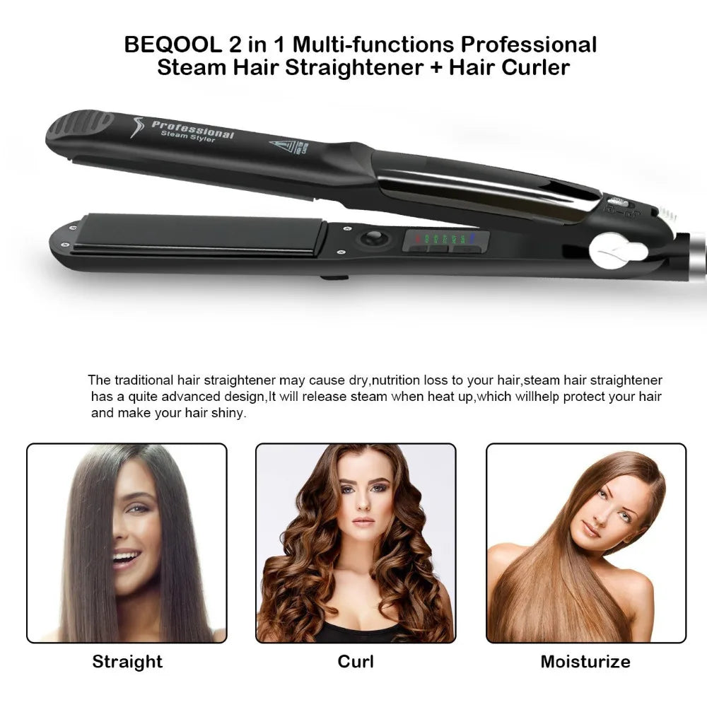Professional Steam Hair Straightener – Ceramic Vapor Flat Iron, 450℉ Heat & Argan Oil Treatment Hair Care Tool
