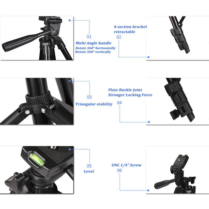 NA-3120 Phone Tripod Stand 40-inch Universal Photography - Aluminum Travel Tripod for Gopro, iPhone, Samsung, Xiaomi, Huawei Phones