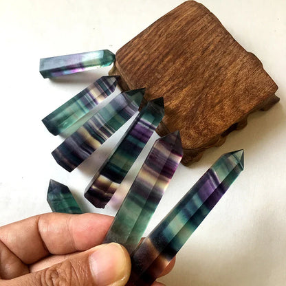 Natural Fluorite Crystal Wand — Colorful Striped Quartz Stone Point for Healing & Energy Treatment (4-7cm)