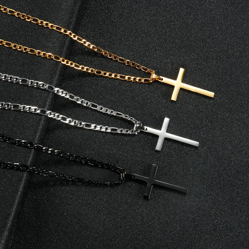 New Figaro Chain Necklace – 316L Stainless Steel with Cross Pendant, Waterproof, Available in Gold/Silver – Fashion Jewelry for Men and Women
