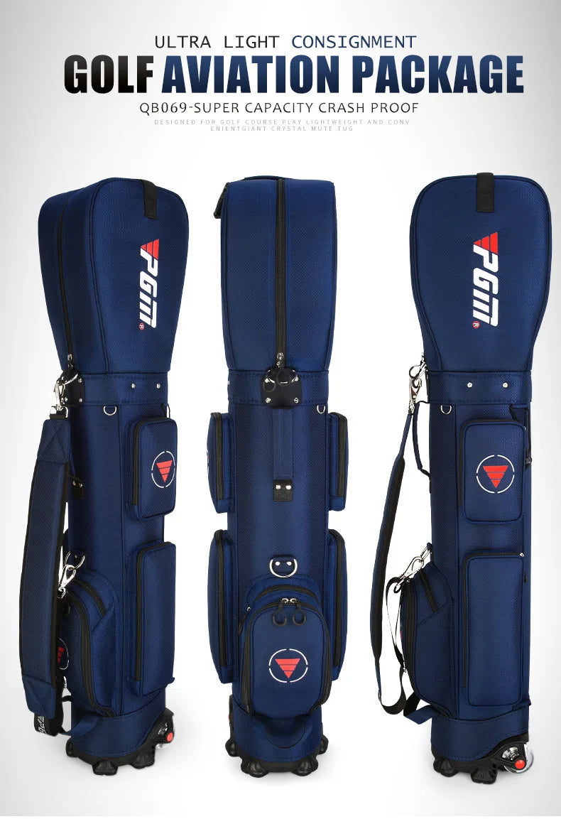 PGM Ultra-Light Golf Bag with Wheels QB069 – Large Capacity Sport & Aviation Bag with Multifunctional Ball Storage