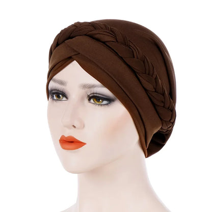 Women’s Cotton Head Scarf – Solid Turban Bonnet Hijab Cap with White Pearl Inner, Muslim Arab Wrap
