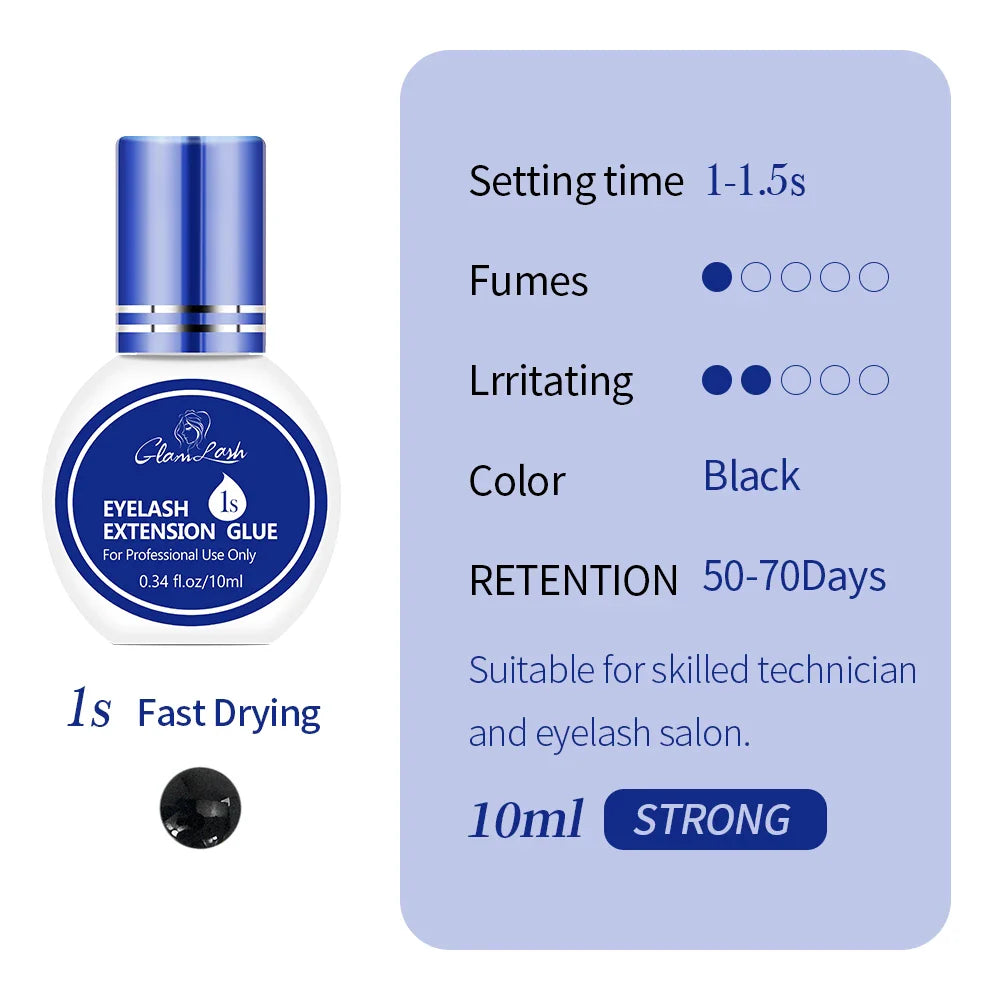GLAMLASH Eyelash Extension Glue — Black Adhesive Kit for Individual False Lashes, 0.3–2 Sec Dry Time, Professional Use