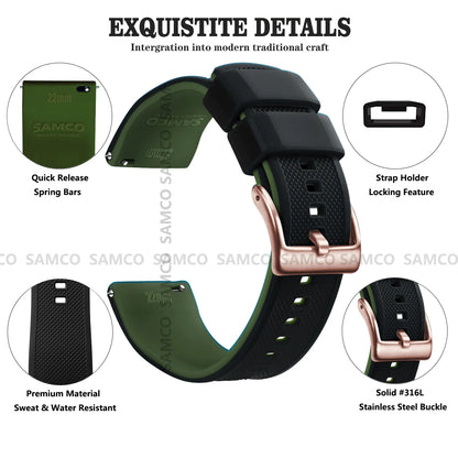 Premium Silicone Watch Band – Quick Release Rubber Strap, 18mm 20mm 22mm Replacement Watchband