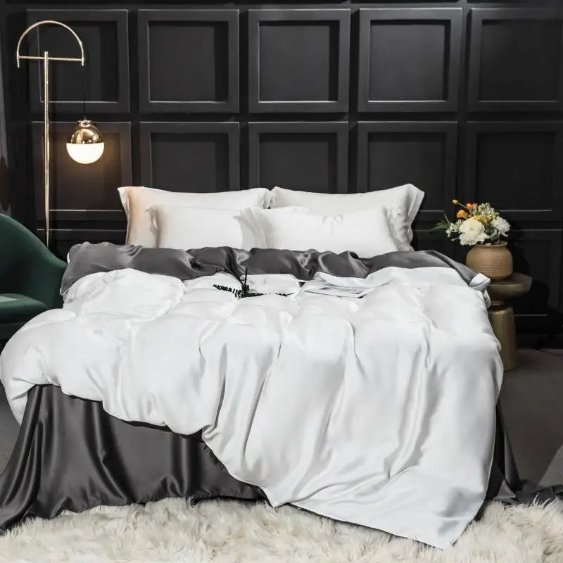 Liv-Esthete 100% Silk Bedding Set - Mulberry Silk Quilt Cover, Bed Sheet & Pillowcase, Queen/King Size Bed Linen
