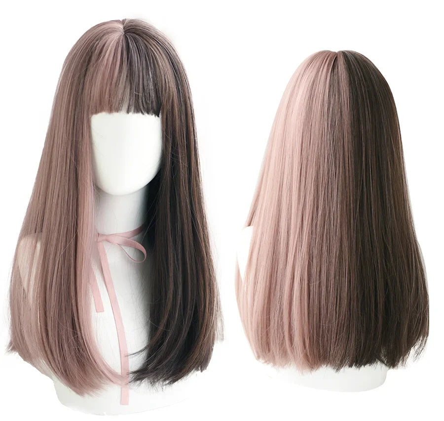 7JHHWIGS Long Straight Light Brown Synthetic Wig with Bangs – Heat-Resistant Daily Wear Wig for Women