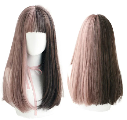 7JHHWIGS Long Straight Light Brown Synthetic Wig with Bangs – Heat-Resistant Daily Wear Wig for Women