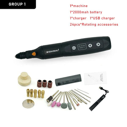 Cordless Electric Rotary Tool – 5-Speed Rechargeable Drill Grinder with LED & Removable Battery for Engraving & Woodworking
