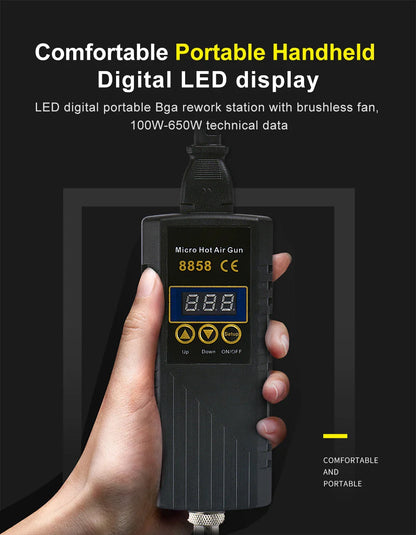 JCD 750W Heat Gun – Digital Display Micro Rework Soldering Station & Hot Air Gun for Welding & Repair, Model 8858