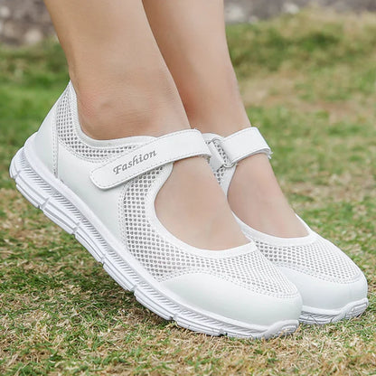 Summer Women's Casual Shoes – Soft, Portable Sneakers with Flat Soles, Breathable Slip-On Design in White