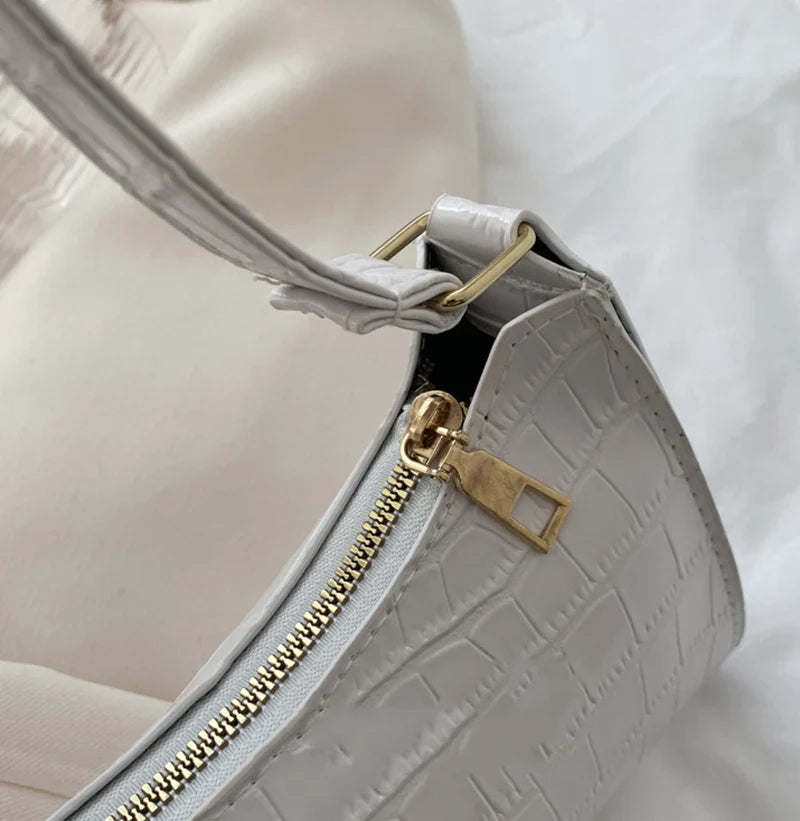 Fashion PU Leather Alligator Pattern Bag for Women – Small Armpit Handbag, Underarm Messenger Purse