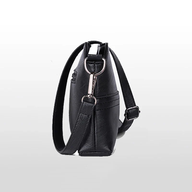 Women’s Casual Mama Messenger Bag – Small Black PU Leather Crossbody Shoulder Handbag