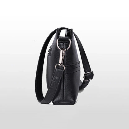 Women’s Casual Mama Messenger Bag – Small Black PU Leather Crossbody Shoulder Handbag
