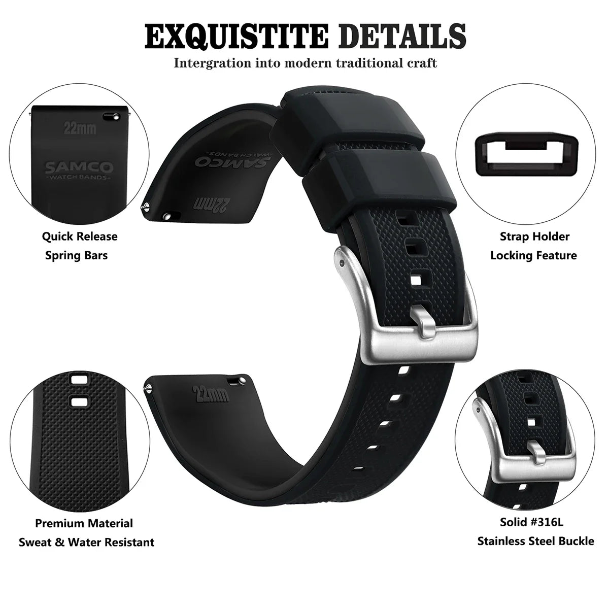 Premium Silicone Watch Band – Quick Release Rubber Strap, 18mm 20mm 22mm Replacement Watchband