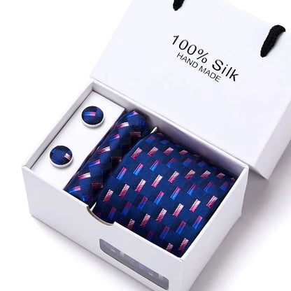 100% Silk Men’s Tie Gift Set - Classic 7.5cm Striped Floral Necktie with Handkerchief for Office, Party & Wedding Formal Wear