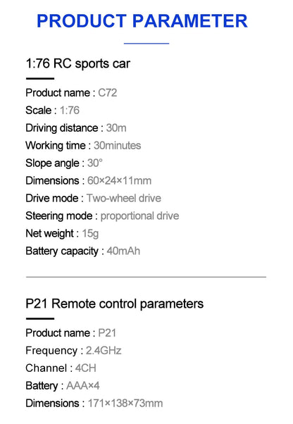 Turbo Racing 1:76 RC Drift Car | C64/C72/C73/C74 with Gyro & Full Remote Control for Kids & Adults