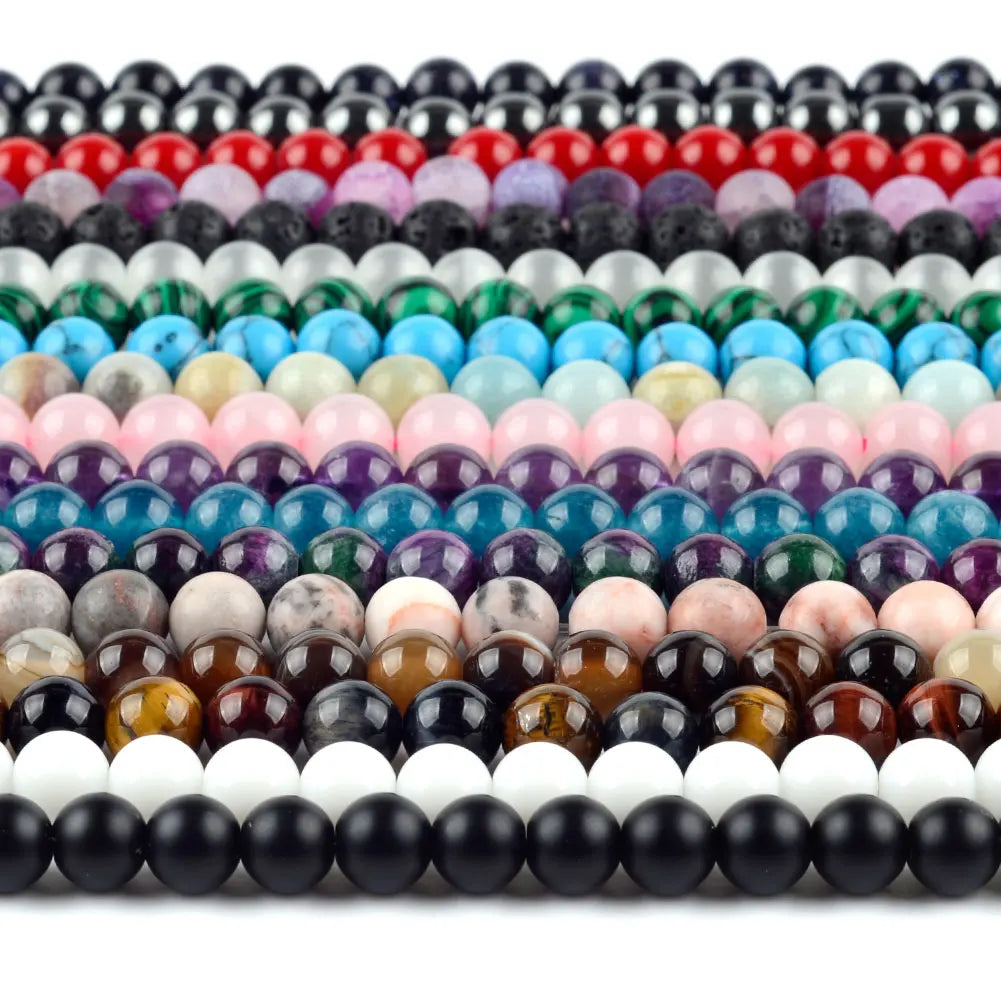 Natural Round Mixed Gemstone Beads — Tiger Eye, Amazonite, Lava, Turquoise, Agate, Jasper & Garnet Spacer Beads for DIY Bracelet
