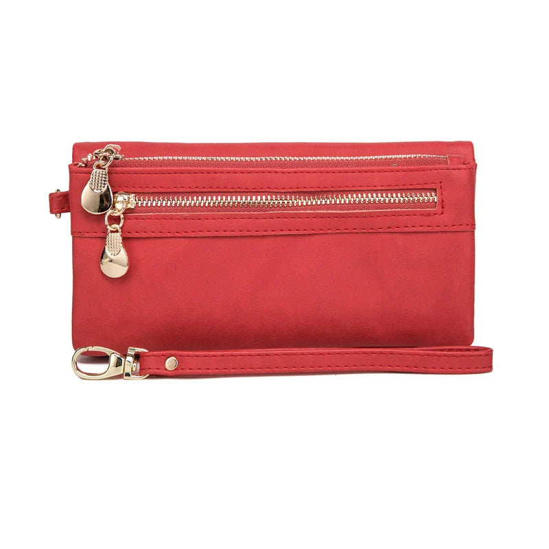Large Capacity Women's Wallet – Dull Polish Leather, Double Zipper Clutch Wristlet with Phone, Coin & Card Holder Pockets