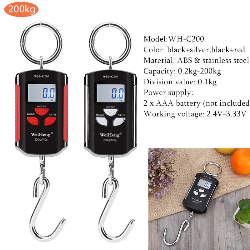 Digital Crane Scale: Heavy Duty 300kg Capacity with Hanging Hook - Portable Stainless Steel, Accurate to 150kg/50g, 200kg/100g, 500kg/100g