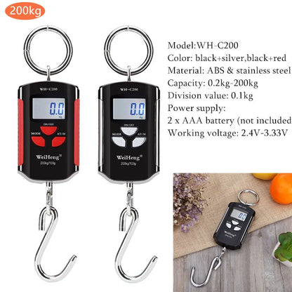 Digital Crane Scale: Heavy Duty 300kg Capacity with Hanging Hook - Portable Stainless Steel, Accurate to 150kg/50g, 200kg/100g, 500kg/100g