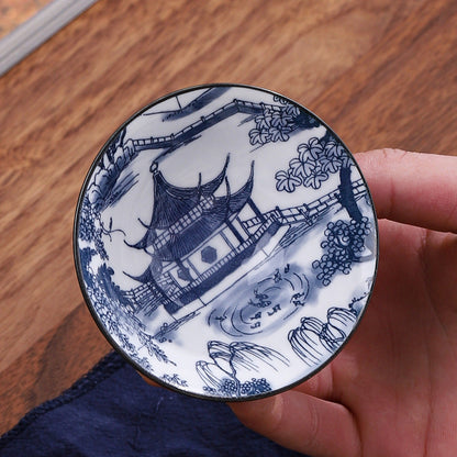 70ML Handmade Blue & White Porcelain Tea Cup – Dragon, Phoenix & Fish Pavilion Design for Chinese Kungfu Tea Ceremony