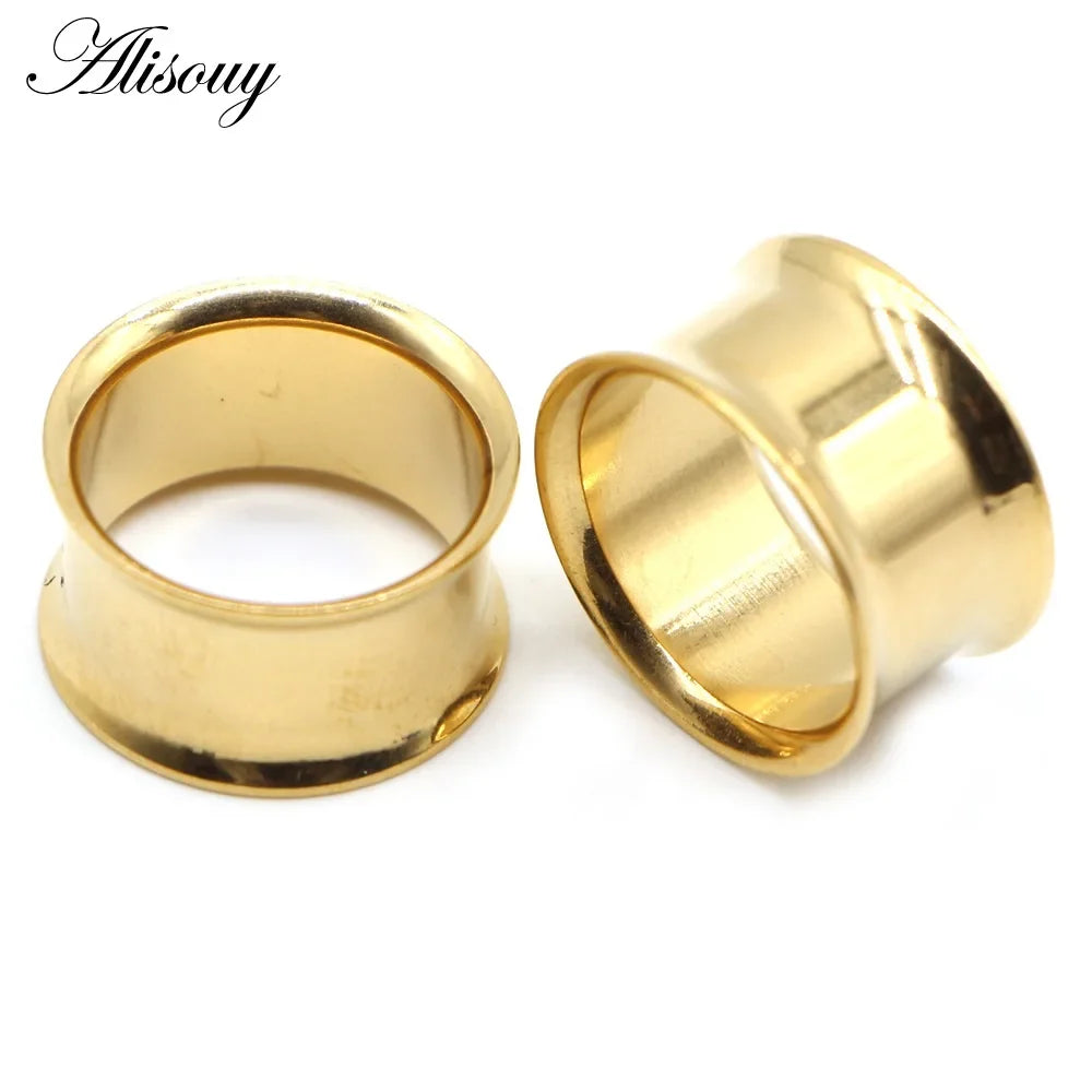 Alisouy Surgical Steel Ear Plug Kit - 2PCS No-Screw Fit Ear Gauges Tunnel Expanders for Body Piercing