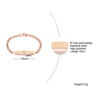 Elegant Personalized ID Bar Bracelet – 5mm Stainless Steel Link Chain for Women with Custom Name or Quote