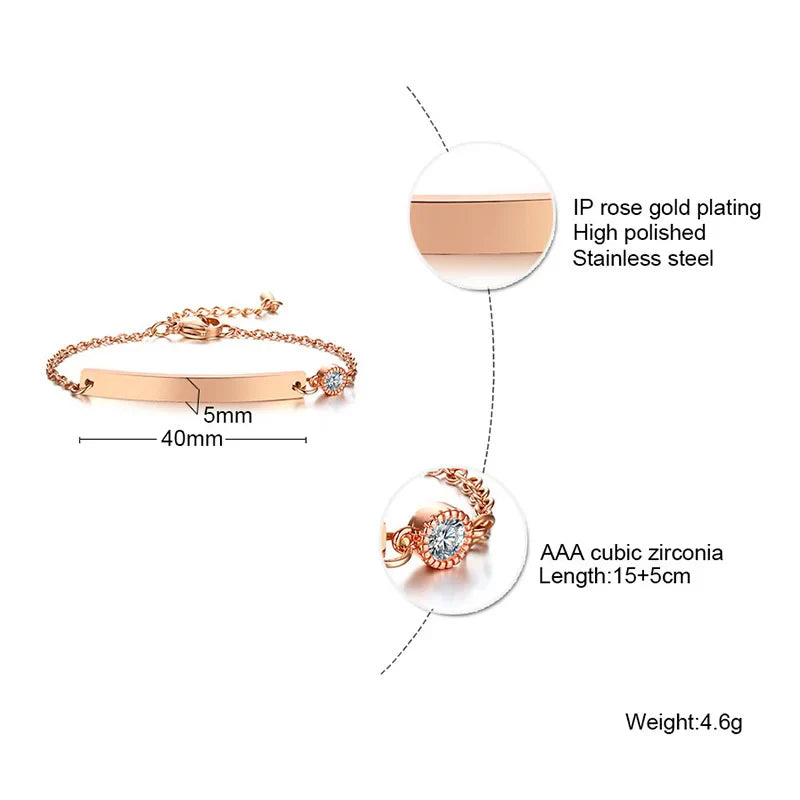 Elegant Personalized ID Bar Bracelet – 5mm Stainless Steel Link Chain for Women with Custom Name or Quote