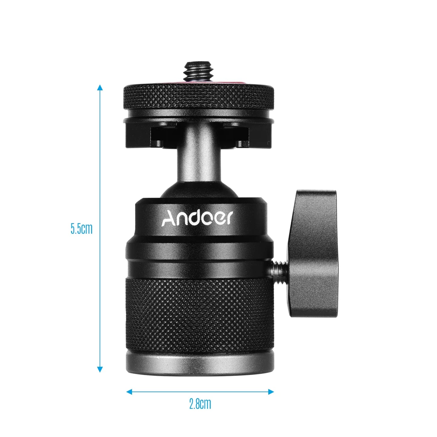 Andoer 2 in 1 Ball Head with 1/4" Screw Mount, 360° Aluminum Alloy for Camera, Phone Holder, Speedlite, Tripod, and Selfie Stick