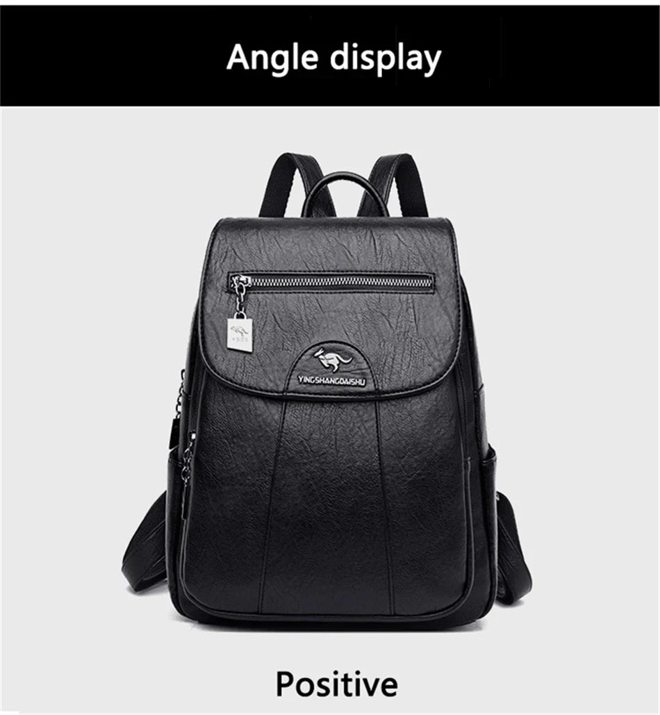 Women's Backpack 2022 - High-Quality Soft Leather, Large Capacity, Leisure Travel & School Bag for Teenage Girls - Black Mochila