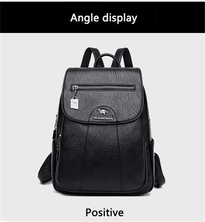 Women's Backpack 2022 - High-Quality Soft Leather, Large Capacity, Leisure Travel & School Bag for Teenage Girls - Black Mochila