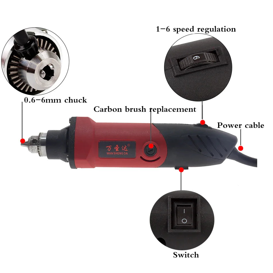 500W Electric Engraver Drill – 6-Speed Variable 35000RPM Rotary Grinder Polishing Tool 110V/220V