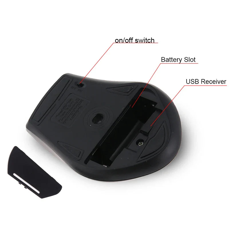 2.4GHz Wireless Optical Gaming Mouse - 1200DPI, 6 Keys, USB Receiver Included, Compatible with Laptops