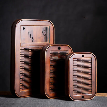 Natural Bamboo Wood Tea Tray – Rectangle Tea Set with Drainage, Water Storage Board for Chinese Tea Cups, Home Accessories
