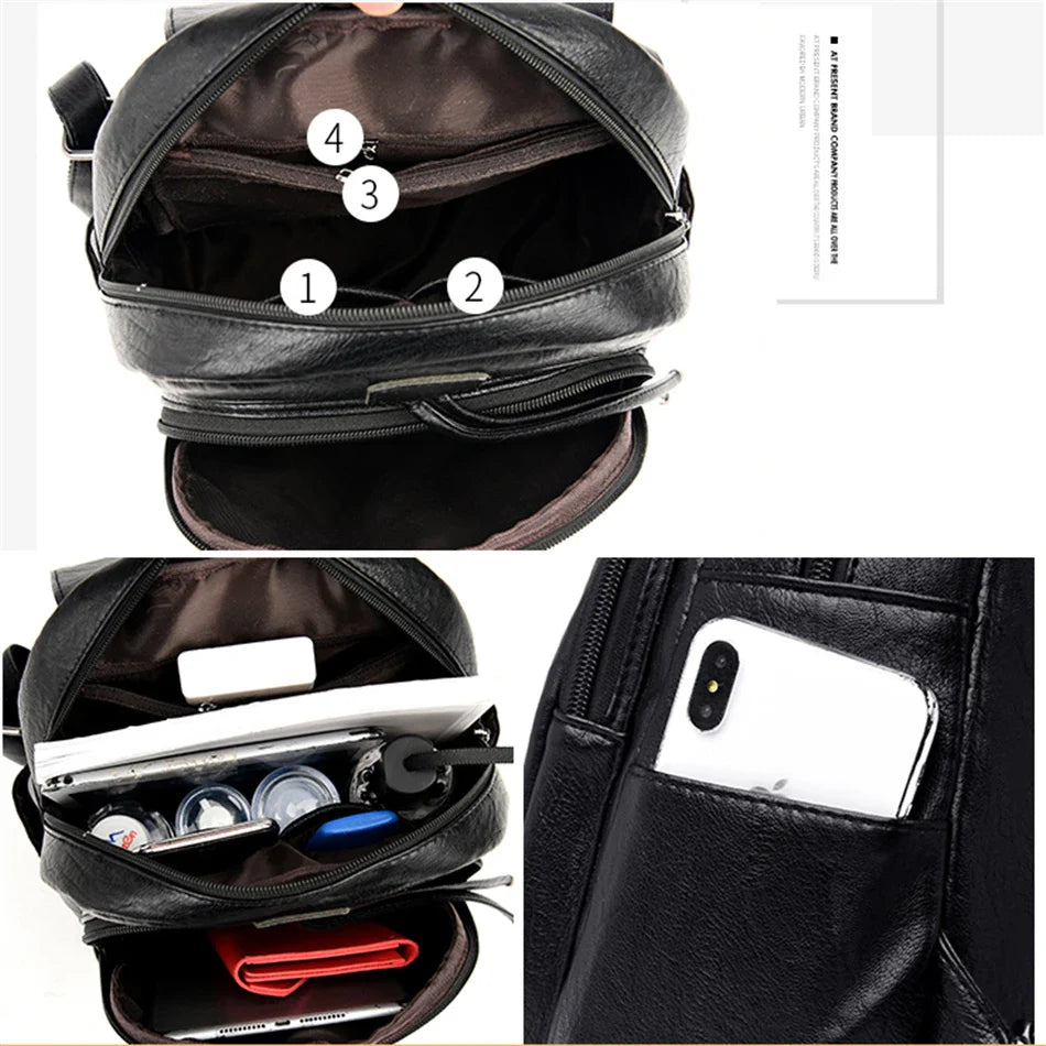 Women's Backpack 2022 - High-Quality Soft Leather, Large Capacity, Leisure Travel & School Bag for Teenage Girls - Black Mochila
